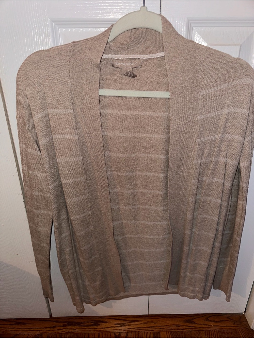 Banana Republic Beige Striped Open-Front Cardigan